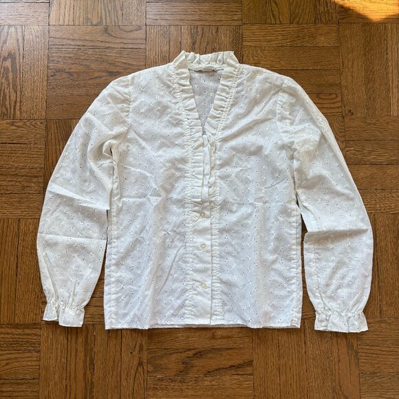 Vintage Vicki Wayne Ruffle Front Eyelet Prairie Blouse - Picture 1 of 6